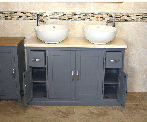 August Grove Solid Beech Hadler 123mm Free-standing Double Vanity Unit August Grove Top Finish: Cream Marble 130cm H X 52cm W X 5cm D August Grove Solid Beech Hadler 123mm Free-standing Double Vanity Unit August Grove Top Finish: Cream Marble 130cm H X 52cm W X 5cm D