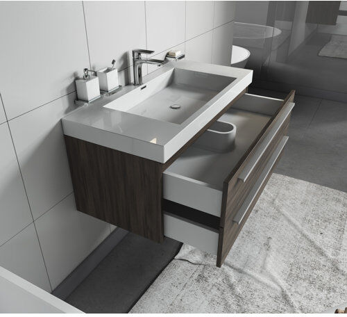 Belfry Bathroom Tianna 1000mm Wall Hung Single Vanity Unit Belfry Bathroom Vanity Base Colour: Grey Oak  - Size: 60cm H X 60cm W X 48cm D Belfry Bathroom Tianna 1000mm Wall Hung Single Vanity Unit Belfry Bathroom Vanity Base Colour: Grey Oak  - Size: 60cm H X 60cm W X 48cm D