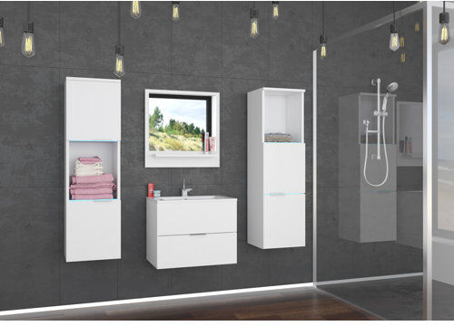 17 Stories Angeljesus 4 Piece 52mm Bathroom Furniture Suite with Mirror and Basin Waste 17 Stories Furniture Finish: White Matt/White  - Size: 94cm H X 120cm W X 45cm D 17 Stories Angeljesus 4 Piece 52mm Bathroom Furniture Suite with Mirror and Basin Waste 17 Stories Furniture Finish: White Matt/White  - Size: 94cm H X 120cm W X 45cm D