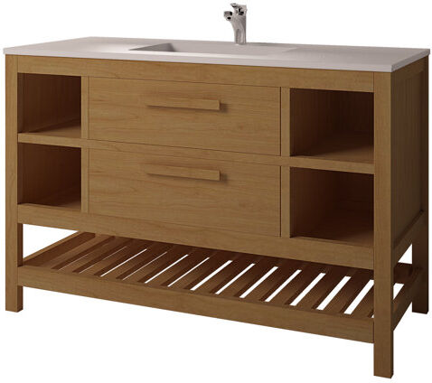 17 Stories Nakagawa Solid Pine 1200mm Free-standing Single Vanity Unit 17 Stories Vanity Base Colour: Medium Wood  - Size: 850cm H X 1000cm W X 450cm D 17 Stories Nakagawa Solid Pine 1200mm Free-standing Single Vanity Unit 17 Stories Vanity Base Colour: Medium Wood  - Size: 850cm H X 1000cm W X 450cm D
