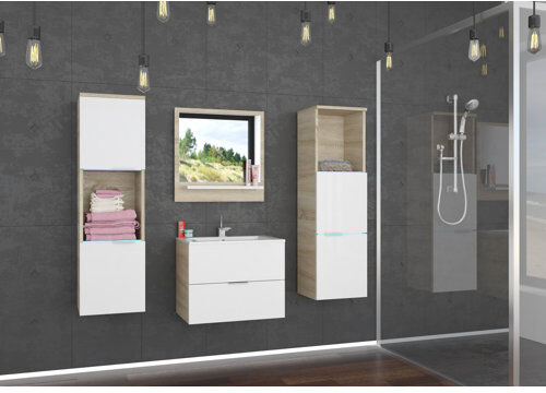 17 Stories Angeljesus 4 Piece 52mm Bathroom Furniture Suite with Mirror and Basin Waste 17 Stories Furniture Finish: White Shine/Sonoma  - Size: 51cm H x 51cm W x 3.8cm D 17 Stories Angeljesus 4 Piece 52mm Bathroom Furniture Suite with Mirror and Basin Waste 17 Stories Furniture Finish: White Shine/Sonoma  - Size: 51cm H x 51cm W x 3.8cm D