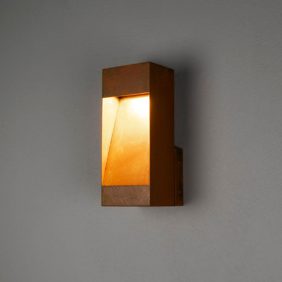 Metro Konstsmide Rho Wall Light 10W LED Rust - Stylish Outdoor Lighting Antique Brass 28cm H X 12cm W X 12cm D