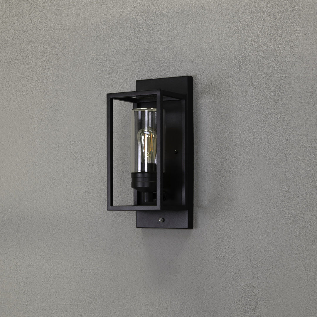 Konstsmide Trani Outdoor Wall Light with Dusk Till Dawn Matte Black;Black 40cm H X 16cm W X 16cm D