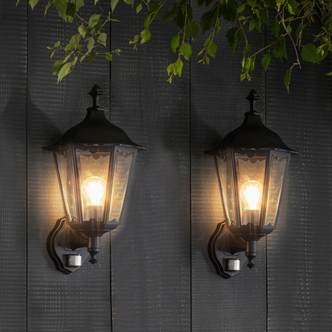 Sol 27 Outdoor Shanghai Black 40Cm H Outdoor Wall Lantern with Dusk to Dawn 46cm H X 23.5cm W X 26.5cm D