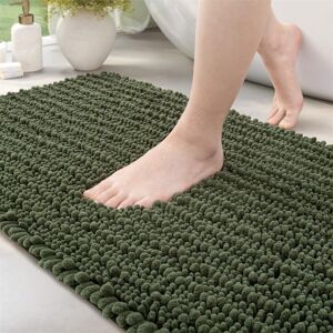 Ebern Designs Ridhawn Chenille, Non-Slip Thick, Absorbent Soft Bathroom Mat, Washable Carpet Runway Mat Rectangle Bath Mat Green 110cm W