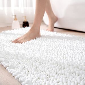 Ebern Designs Ridhawn Chenille, Non-Slip Thick, Absorbent Soft Bathroom Mat, Washable Carpet Runway Mat Rectangle Bath Mat White 110cm W