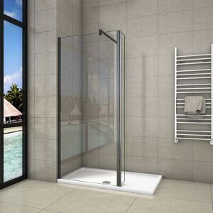 Belfry Bathroom Beatriz 1950mm H Walk In Screen with Glass Matte Black 1100mm