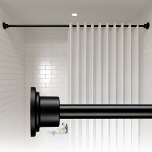 Croydex 90.5cm Adjustable Straight Tension Shower Curtain Rail with Stick 'n' Lock Adhesive Matte Black 1cm H X 90.47cm W X 1cm D
