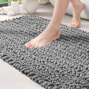 Ebern Designs Ridhawn Chenille, Non-Slip Thick, Absorbent Soft Bathroom Mat, Washable Carpet Runway Mat Rectangle Bath Mat Grey 110cm W