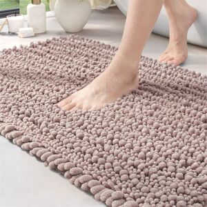 Ebern Designs Ridhawn Chenille, Non-Slip Thick, Absorbent Soft Bathroom Mat, Washable Carpet Runway Mat Rectangle Bath Mat Brown 110cm W