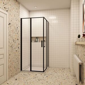 Belfry Bathroom 800X800x1850mm Matt Black Frame Pivot Corner Entry Shower Enclosure With 800X800mm Shower Tray Waste Matte Black 1,850cm H X 80cm W X 80cm D