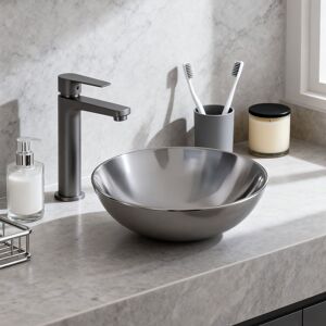 Metro Round Ceramic Countertop Washbasin Vessel Sink Niken 385mm L X 385mm W X 130mm H Metro Round Ceramic Countertop Washbasin Vessel Sink Niken 385mm L X 385mm W X 130mm H