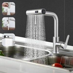 Metro Kitchen faucet pull-out - Waterfall mixer tap with shower sink faucet 360° rotatable faucet with 3 spray types sink kitchen faucet brushed stainless s Silver 14cm H X 23cm D Metro Kitchen faucet pull-out - Waterfall mixer tap with shower sink faucet 360° rotatable faucet with 3 spray types sink kitchen faucet brushed stainless s Silver 14cm H X 23cm D
