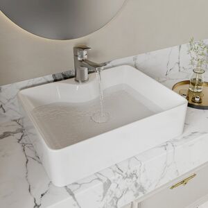 Eridanus Denbigh 480mm x 370mm White Rectangular Vitreous China Countertop Basin Bathroom Sink with Tap Hole (Basin Only) White 480mm L X 370mm W X 135mm H Eridanus Denbigh 480mm x 370mm White Rectangular Vitreous China Countertop Basin Bathroom Sink with Tap Hole (Basin Only) White 480mm L X 370mm W X 135mm H