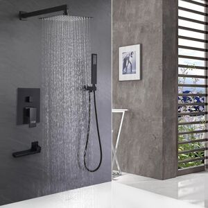 Belfry Bathroom Square rod double valve concealed black shower kit Stainless Steel Belfry Bathroom Square rod double valve concealed black shower kit Stainless Steel