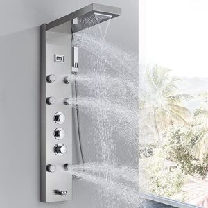 Belfry Bathroom Brushed Nickel Thermostaic Shower Panel Tower Rain&Waterfall Massage System Jet Stainless Steel Brushed Nickel 111cm H Belfry Bathroom Brushed Nickel Thermostaic Shower Panel Tower Rain&Waterfall Massage System Jet Stainless Steel Brushed Nickel 111cm H