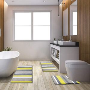 Ebern Designs Microfiber 3 Piece Bath Mat Sets Non Slip Bath Rugs And Pedestal Mats Washable Absorbent Bathroom Floor Carpet Rug Yellow;Grey 50cm W Ebern Designs Microfiber 3 Piece Bath Mat Sets Non Slip Bath Rugs And Pedestal Mats Washable Absorbent Bathroom Floor Carpet Rug Yellow;Grey 50cm W