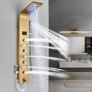 Belfry Bathroom LED Shower Panel Tower Massage System Rain&Waterfall Jets Faucet Stainless Steel Gold 114cm H Belfry Bathroom LED Shower Panel Tower Massage System Rain&Waterfall Jets Faucet Stainless Steel Gold 114cm H
