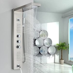 ROZIN Shower Tower Panel Brushed Nickel 111cm H ROZIN Shower Tower Panel Brushed Nickel 111cm H