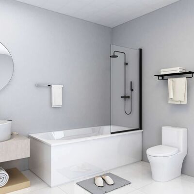 Belfry Bathroom Basilia Straight Glass Pivot Bath Screen Black 1,300mm H Belfry Bathroom Basilia Straight Glass Pivot Bath Screen Black 1,300mm H