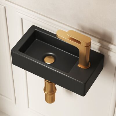 DeerValley 370 x 180 x 90mm Black Ceramic Rectangular Cloakroom Vessel Sink Natural 185mm W DeerValley 370 x 180 x 90mm Black Ceramic Rectangular Cloakroom Vessel Sink Natural 185mm W