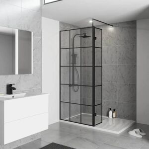 Belfry Bathroom Sidra 8mm Tempered Glass Wet Room Screen black 195.0 H x 100.0 W cm