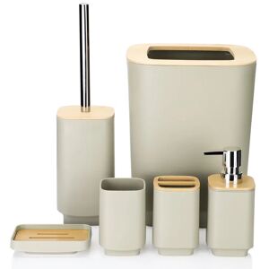 Draper Bamboo Bathroom Accessories Set Of 6 Modern Design 6 Pieces Bathroom Accessory Set Soap Dispenser Toothbrush Holder Tooth Mug Soap Dish Toilet Brush R brown 21.8 D cm
