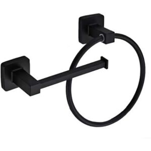 Belfry Bathroom Black Toilet Roll Holder Square Bathroom Home Paper Tissue & Towel Ring Holders Bar Accessories 2 Pieces Stainless Steel Hardware Set Matte Black 5.9 H x 18.1 W x 16.9 D cm