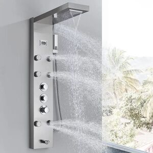 Belfry Bathroom Brushed Nickel Thermostaic Shower Panel Tower Rain&Waterfall Massage System Jet Stainless Steel gray 111.0 H x 20.0 W cm