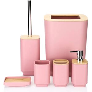 Draper Bamboo Bathroom Accessories Set Of 6 Modern Design 6 Pieces Bathroom Accessory Set Soap Dispenser Toothbrush Holder Tooth Mug Soap Dish Toilet Brush R pink 21.8 D cm