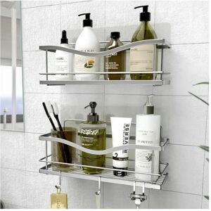 Belfry Bathroom Shower Caddy Basket Shelf Pack Of 2 Adhesive Drill-Free Home Kitchen Or Bathroom Storage Hanging Shower Shelves For Inside Shower Organiser W Hooks As gray 14.0 H x 32.0 W x 12.9 D cm