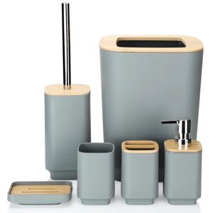 Draper Bamboo Bathroom Accessories Set Of 6 Modern Design 6 Pieces Bathroom Accessory Set Soap Dispenser Toothbrush Holder Tooth Mug Soap Dish Toilet Brush R gray 21.8 D cm