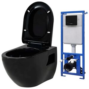 Belfry Bathroom Tamworth Wall Hung Toilet and Mounting Frame with Plate Flush and Soft Close Seat black 420.0 H x 36.0 W x 50.0 D cm