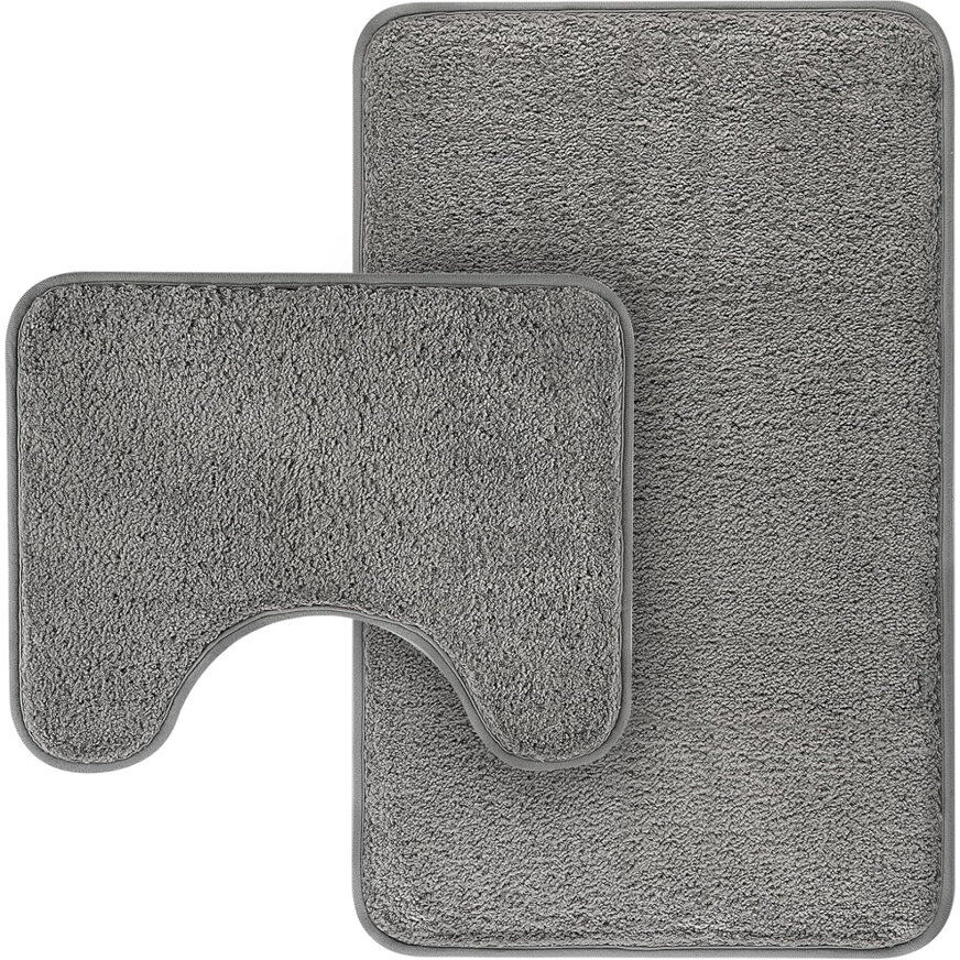 Ebern Designs Bathroom Mat Sets 2 Piece, Microfiber Fluffy Shaggy Bath Mat And Toilet Rug Grey 50cm W