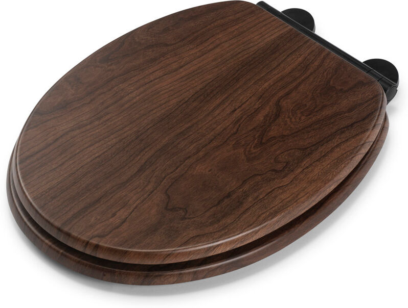 Croydex Soft Close Wooden Toilet Seat - Quick Release Button for Easy Cleaning and Adjustable Hinges with Top and Bottom Fixings Includes, Antibacterial Treat Walnut 37.4cm W X 47cm D
