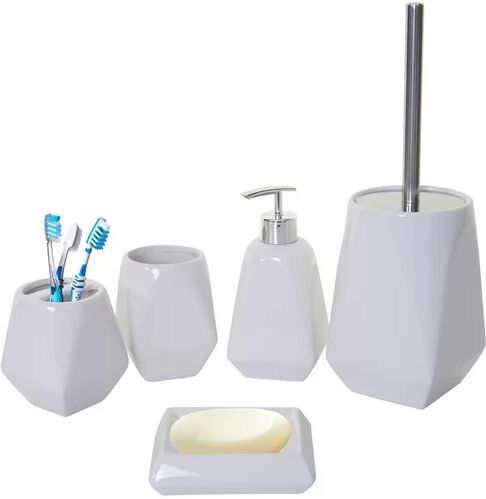 Symple Stuff 5 Piece Bathroom Accessory Set Symple Stuff Colour: White 30cm H X 42cm W X 26cm D Symple Stuff 5 Piece Bathroom Accessory Set Symple Stuff Colour: White 30cm H X 42cm W X 26cm D