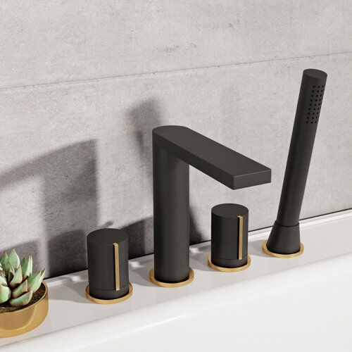 Belfry Bathroom Dassel Deck Mounted Bath Shower Mixer Belfry Bathroom Finish: Black/Gold  - Size: