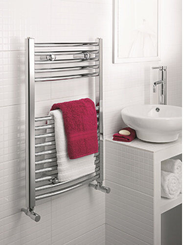 Belfry Heating Phoebe Vertical Curved Towel Rail Belfry Heating Finish: Silver, Size: 117.2cm L x 75cm W x 7cm D  - Size: Large Belfry Heating Phoebe Vertical Curved Towel Rail Belfry Heating Finish: Silver, Size: 117.2cm L x 75cm W x 7cm D  - Size: Large