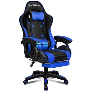 ELFORDSON Xavier Adjustable Reclining Faux Leather Swiveling PC & Racing Game Chair with Footrest Blue 127cm H X 65cm W X 43cm D