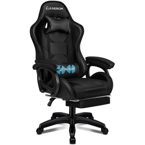 ELFORDSON Xavier Adjustable Reclining Faux Leather Swiveling PC & Racing Game Chair with Footrest Black 127cm H X 65cm W X 43cm D
