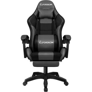ELFORDSON Adjustable Reclining Faux Leather Swiveling PC & Racing Game Chair Grey 119cm H X 65cm W X 55cm D