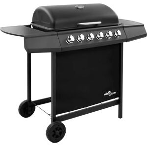 vidaXL 63.5cm 6-Burner Natural Gas Barbecue Grill with Side Shelf black 98.0 H x 102.0 W x 55.0 D cm