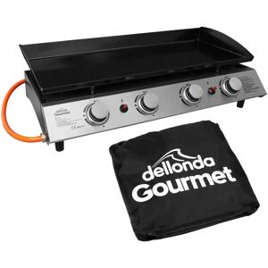 Dellonda 4 Burner Portable Gas Plancha 10Kw BBQ Griddle, Supplied With PVC Cover, Stainless Steel black/gray 24.0 H x 83.0 W x 47.0 D cm