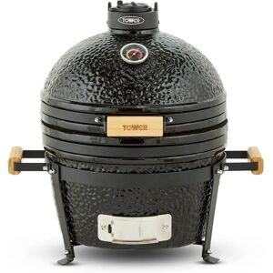 Tower T978532 Kamado XL Ceramic Charcoal BBQ with Collapsible Wooden Shelves, Black gray 49.0 H x 48.0 W x 54.0 D cm