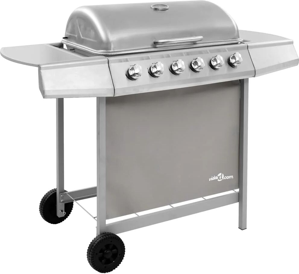 vidaXL 63.5cm 6-Burner Natural Gas Barbecue Grill with Side Shelf gray 98.0 H x 102.0 W x 55.0 D cm