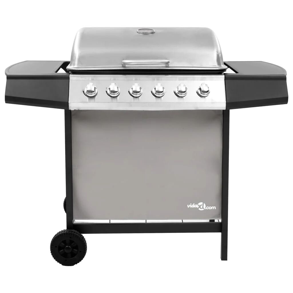 vidaXL 63.5cm 6-Burner Natural Gas Barbecue Grill with Side Shelf gray/black 98.0 H x 102.0 W x 55.0 D cm