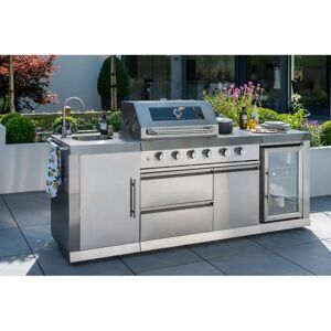 Norfolk Grills 4 - Burner Free Standing Liquid Propane Gas Grill with Side Burner and Cabinet gray 120.0 H x 231.5 W x 64.8 D cm