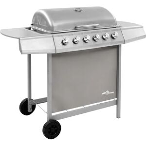 vidaXL 63.5cm 6-Burner Natural Gas Barbecue Grill with Side Shelf gray 98.0 H x 102.0 W x 55.0 D cm