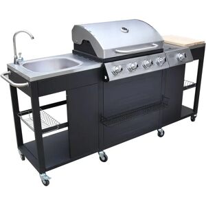 Symple Stuff Outdoor Kitchen Barbecue Montana 4 Burners black/gray/white 112.0 H x 204.0 W x 59.0 D cm