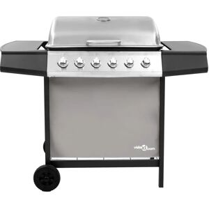 vidaXL 63.5cm 6-Burner Natural Gas Barbecue Grill with Side Shelf gray/black 98.0 H x 102.0 W x 55.0 D cm